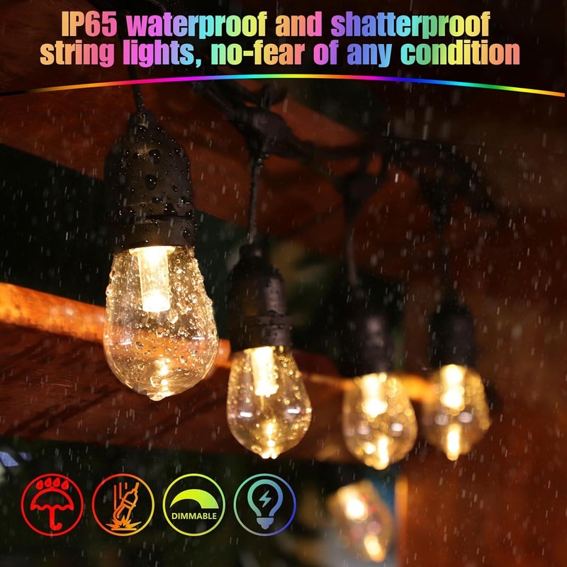 48 Ft Smart Outdoor String Lights RGBCW Color Changing Dimmable Patio String gallery