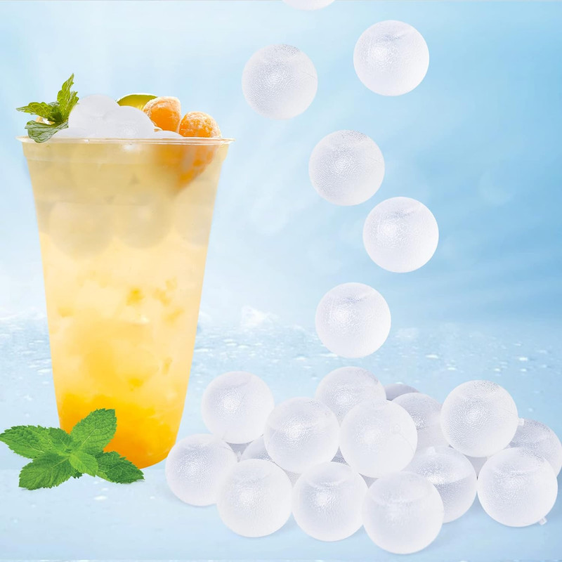 100 Pack Reusable Ice Cube for Drinks, Clear round Shape Plastic Ice Cubes witho gallery