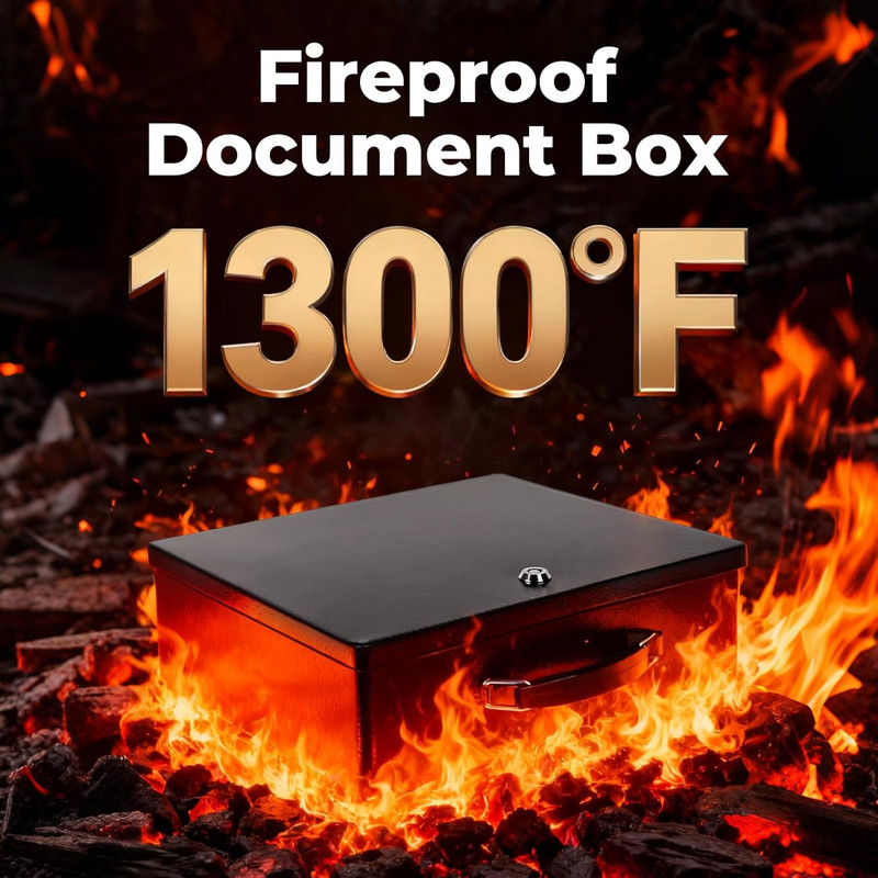 Fireproof Document Box, Fire Resistant Safe Box with Key Lock for Home, Portable gallery
