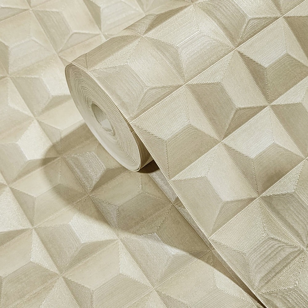 Yellow gold metallic illusion dimensional square textured geometric Wallpaper 3D