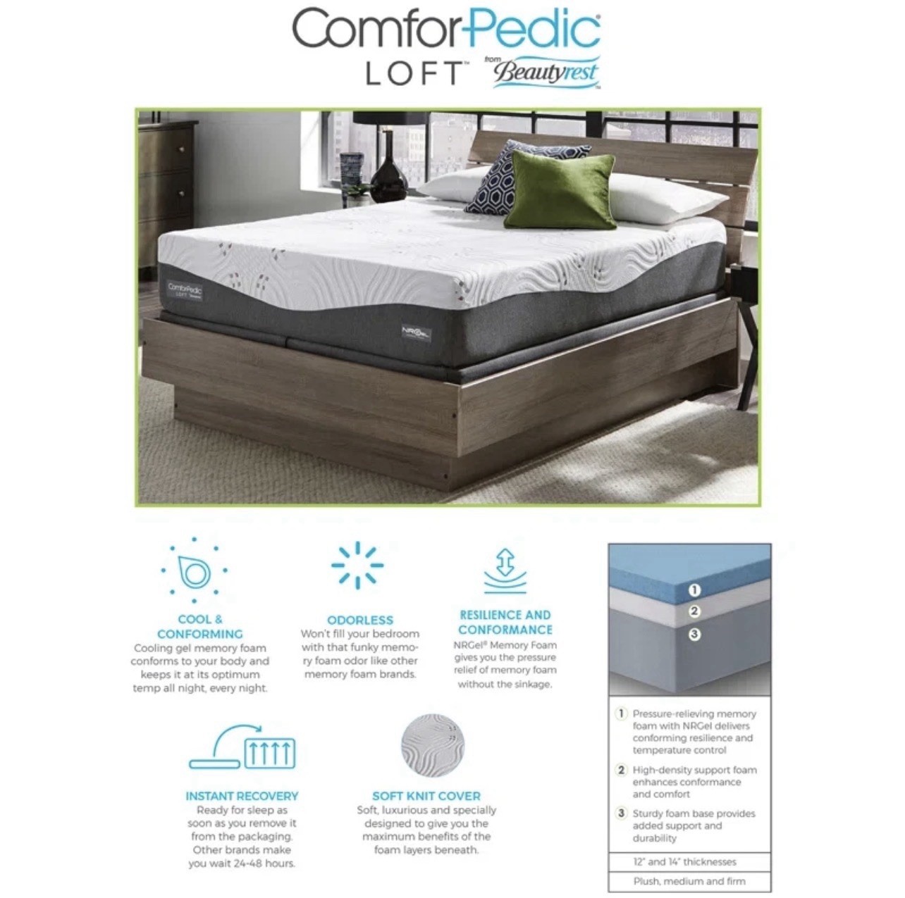 Beautyrest Comforpedic Loft 14-inch Gel Memory Foam King Mattress Medium gallery
