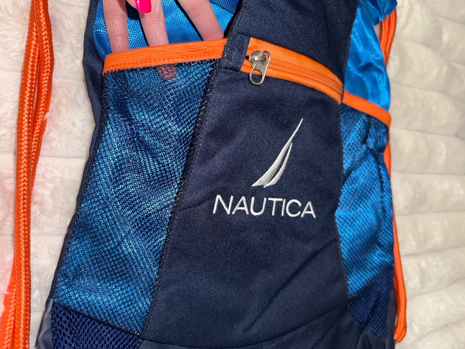 Nautica Cinch Drawstring Backpack  Bag Navy Orange NWOT  4
