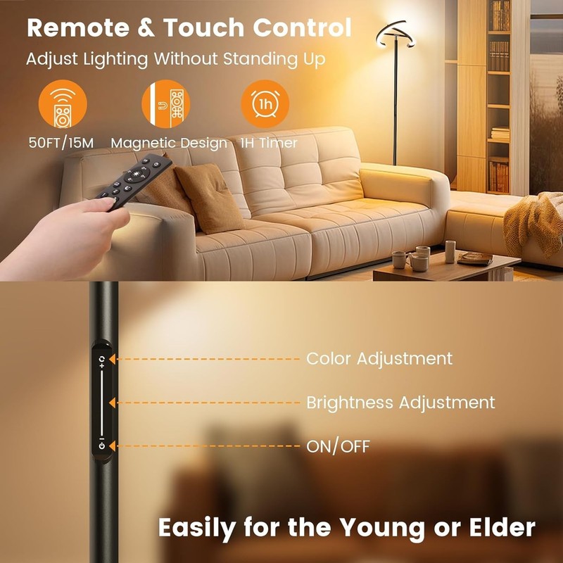 LED Floor Lamp - Rotatable Standing Lamp with Touch & Remote Control, 3000-60... gallery