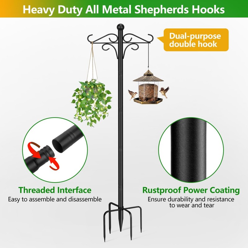 Shepherds Hooks for Outdoor, 2 Pack 76.8 in Heavy Duty Bird Feeder Pole, Thic... gallery