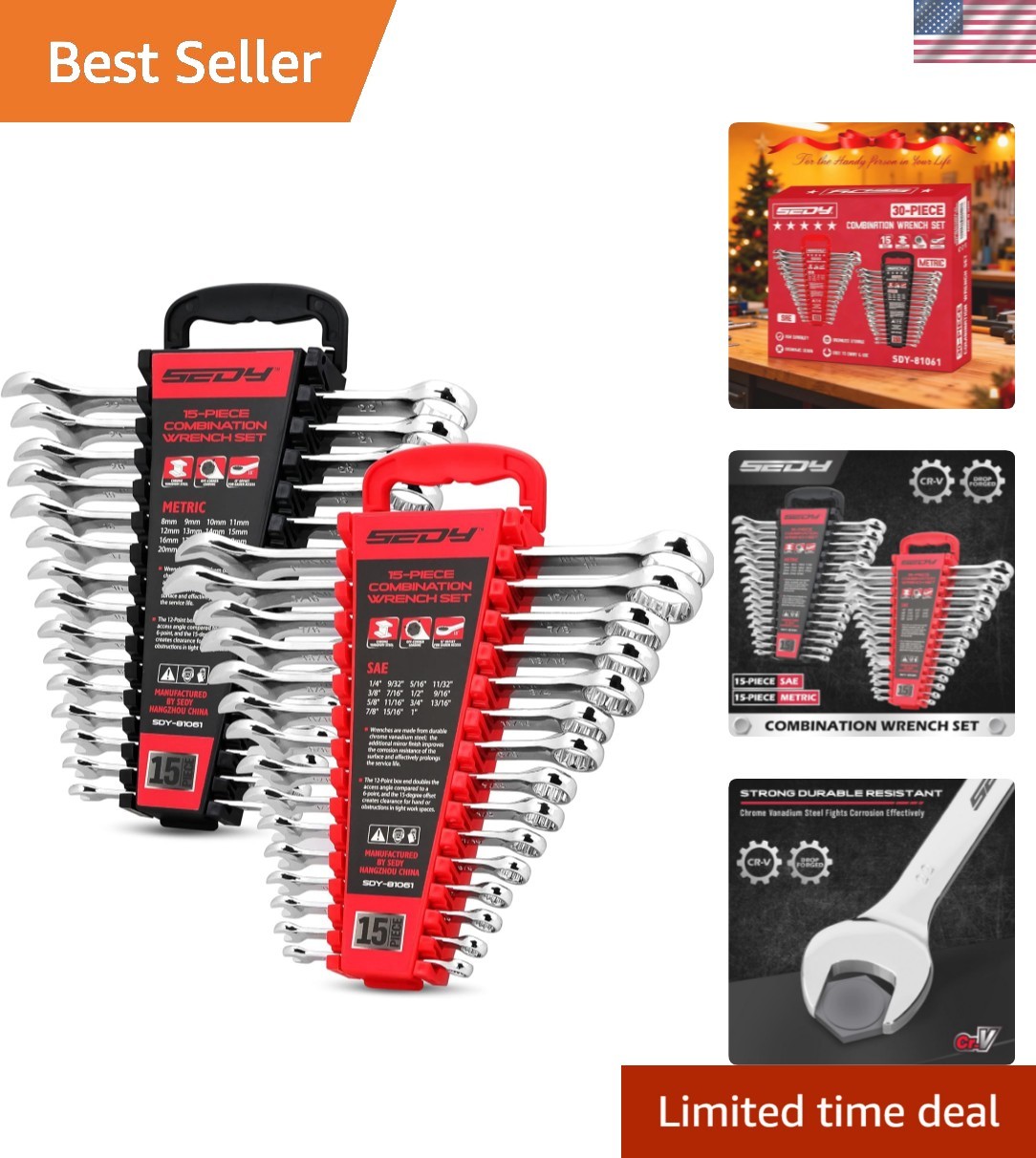 30-Piece Combination Wrench Set - Open End Wrench Set with Organizer Professi... gallery