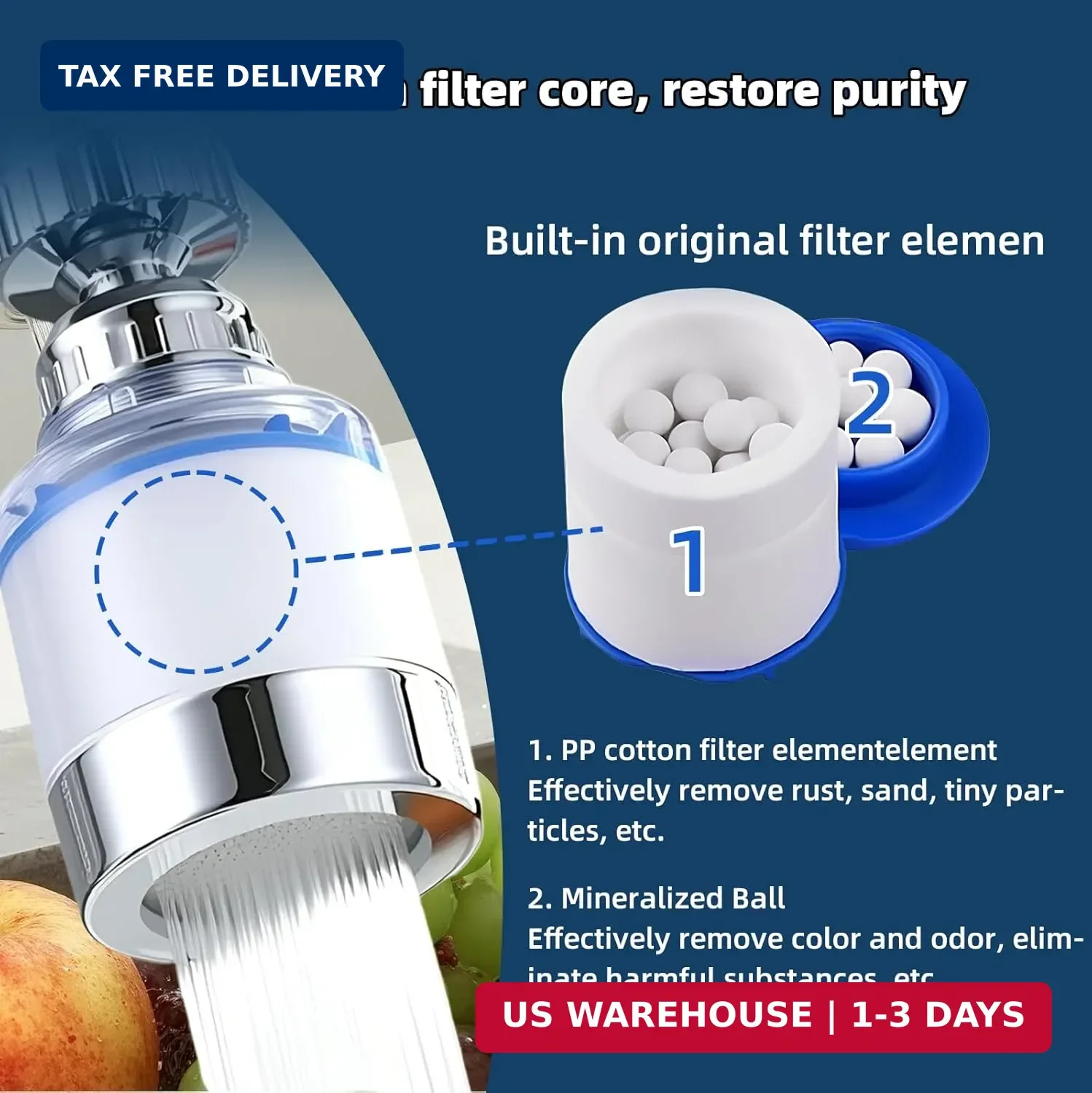 2 Pack Sink Water Filter Faucet, Universal 360 ° Rotating Bathroom Sink Filter, gallery