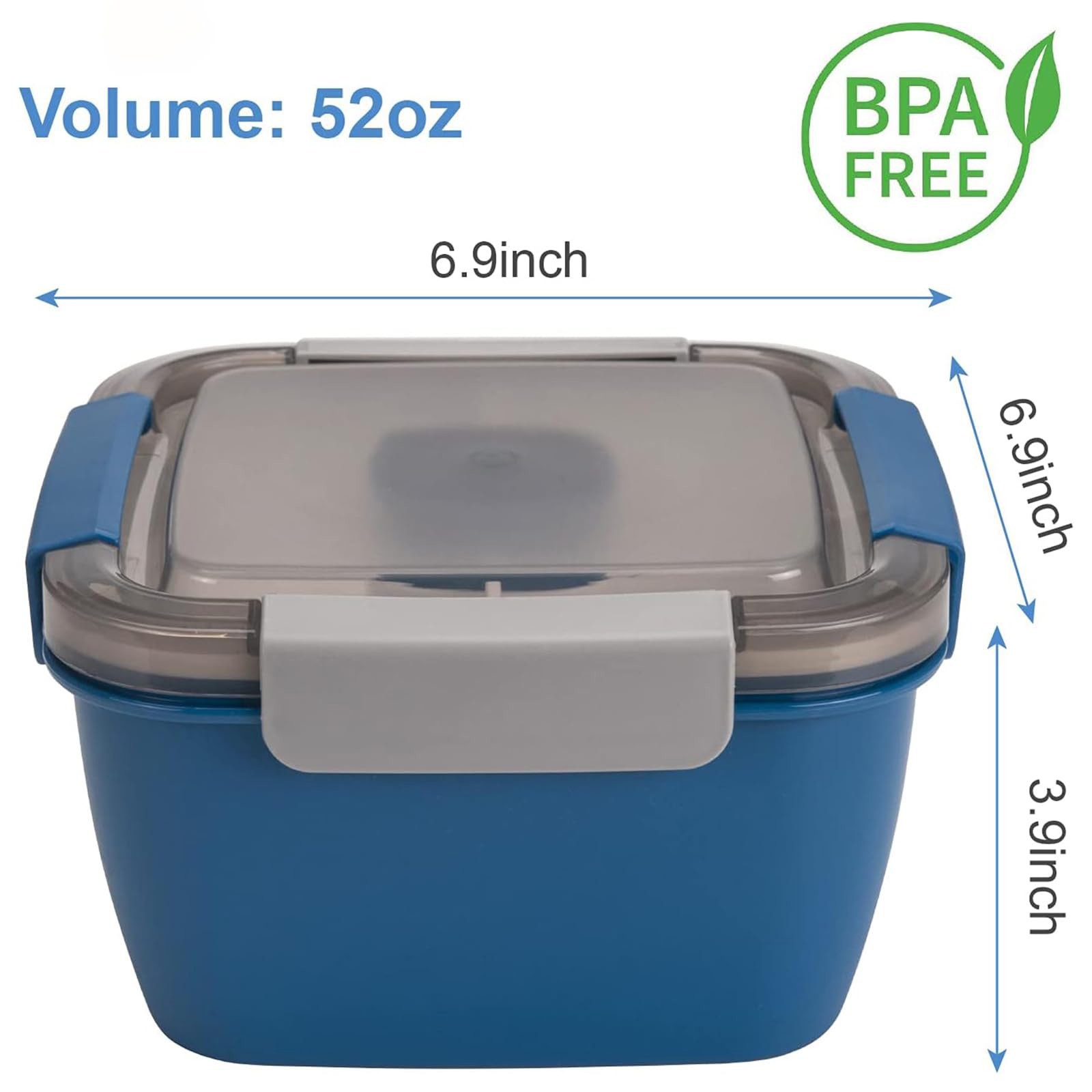 Portable Salad Bowl, 52oz With 3 Sections, Lunch Box For Office, Blue gallery