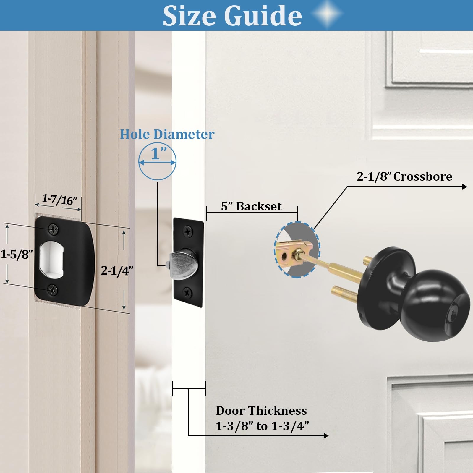 5 Backset Latch Keyed Entry Door Knob with Lock and Key, Standard Square gallery
