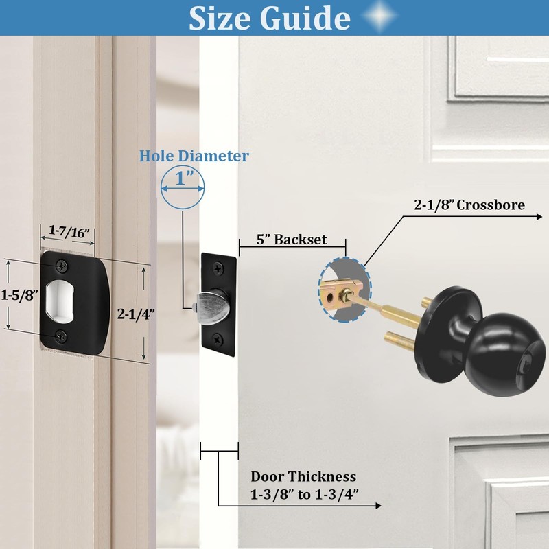 5 Backset Latch Keyed Entry Door Knob with Lock and Key, Standard Square gallery