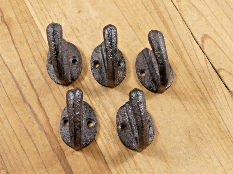 5 Small Rustic Coat Hooks Cast Iron Wall Mount Hat Hook Towel Dog Leash Key Cap gallery