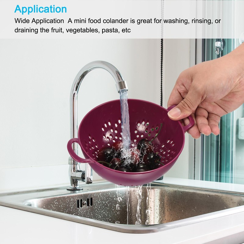 Mini Food Strainer Plastic Colander For Fruits Veggies Pasta Purple 2PCS gallery