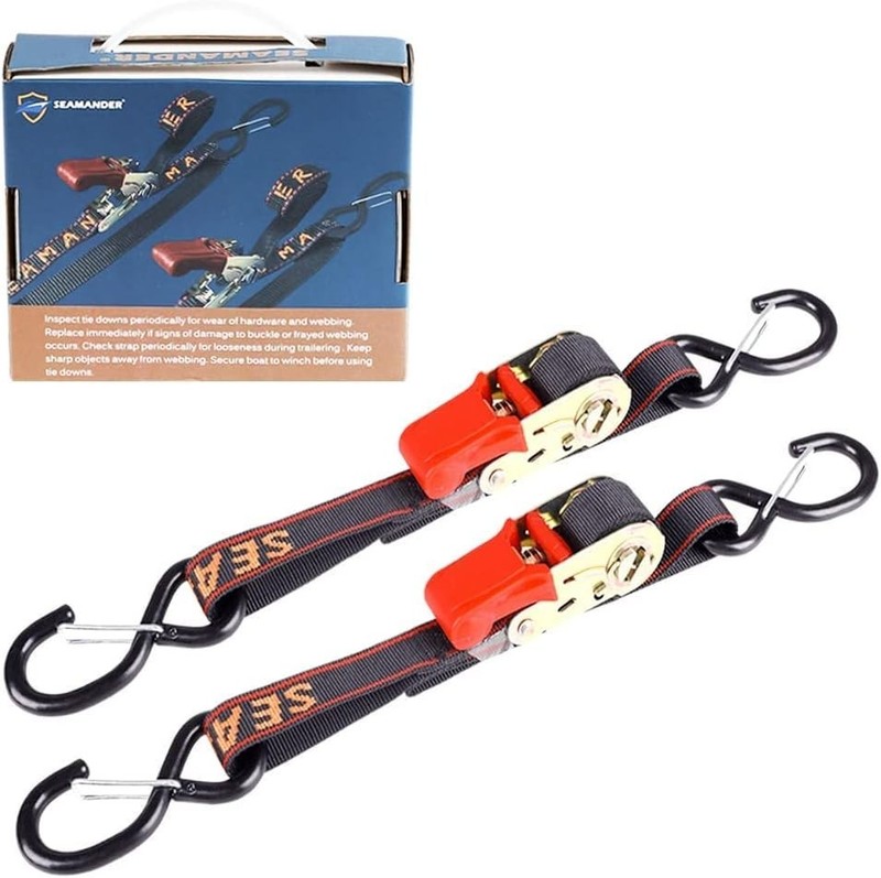 Precision Ratcheting Boat Tie Downs - 1200lb Strength 2PK Orange Straps gallery