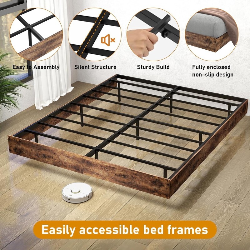 Floating Full/Queen/King Bed Frame with LED Lights, No Box Spring Needed gallery