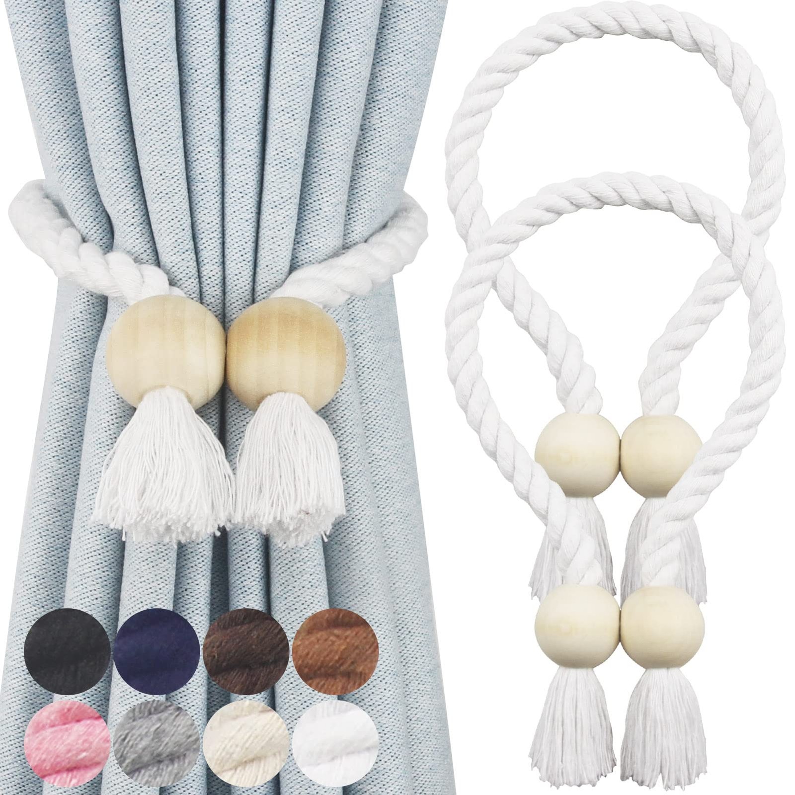 2 Pack Magnetic Curtain Tiebacks Cotton Hand Woven Tie Back Decorative Rope H... gallery