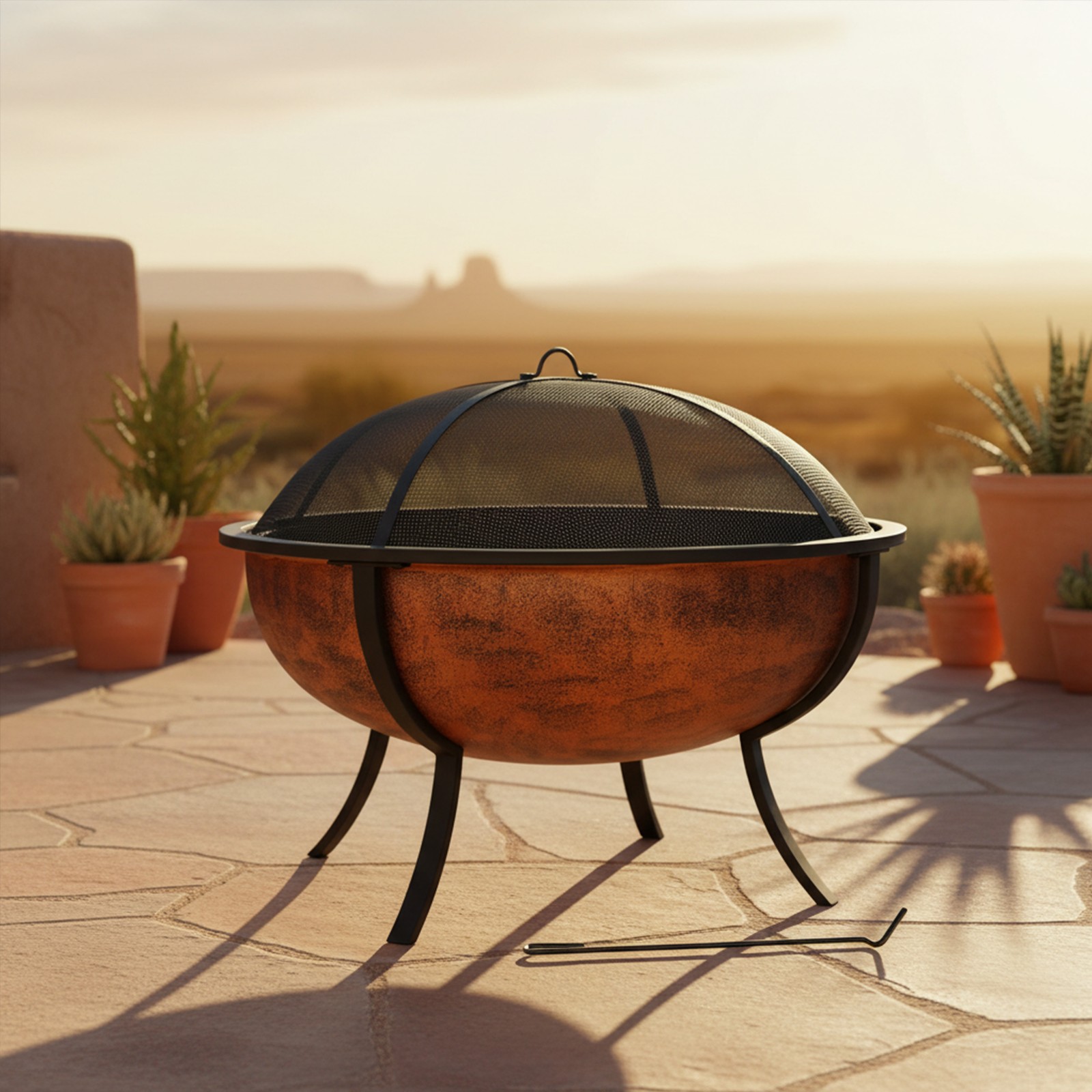 32 in Steel Fire Pit with Screen, Grate, and Poker - Copper by Sunnydaze gallery