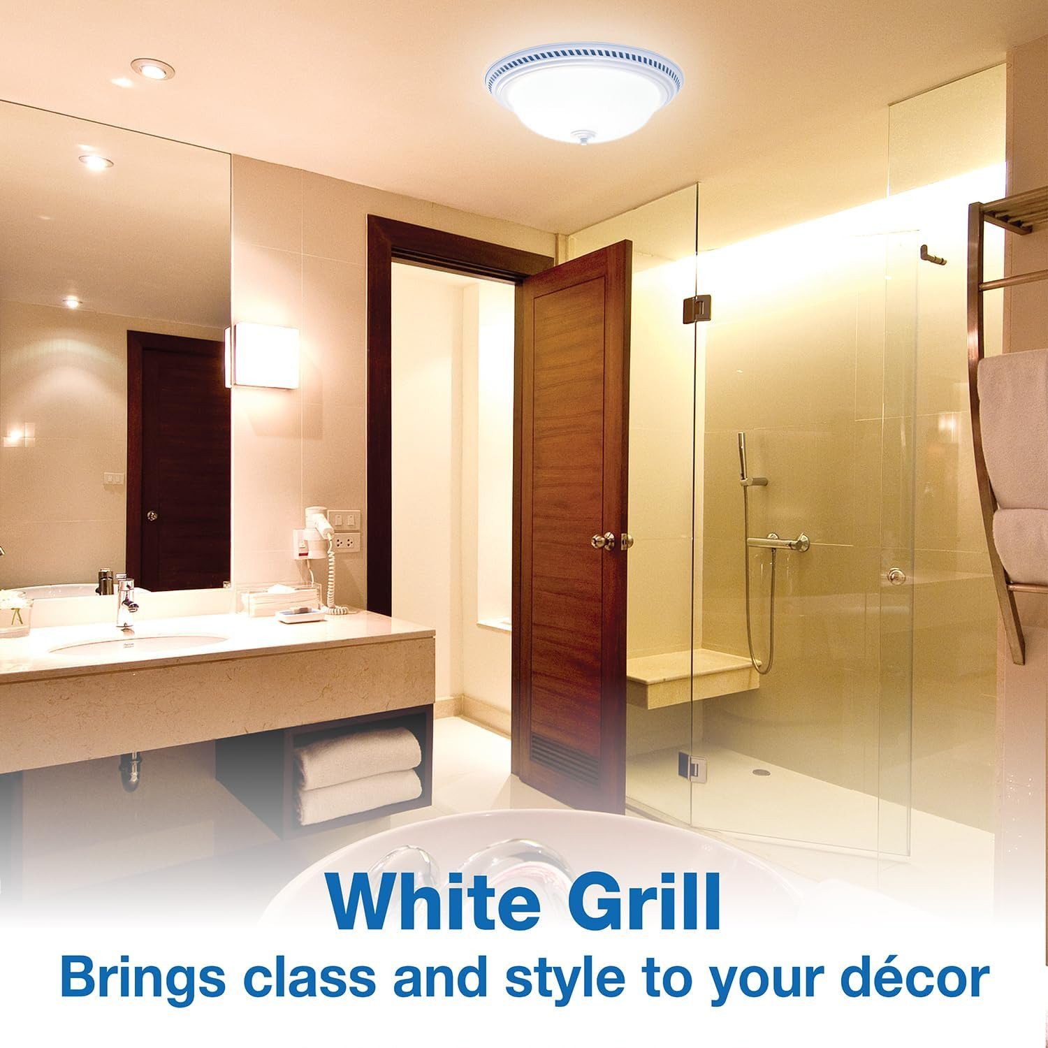 Quiet 70-CFM Decorative Round Bath Fan with Light - White Finish gallery