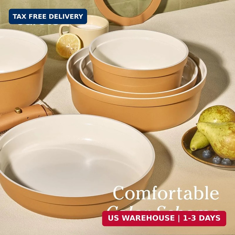 Carote 20pcs Ceramic Cookware Set with Detachable Handles, Pots and Pans Set Non gallery