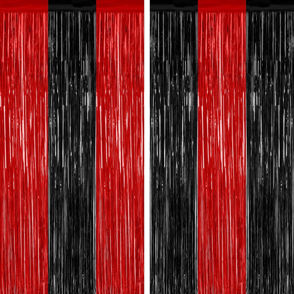 2 Pack Backdrop Curtains, 3.28 FT x 7.05 Black and Red 2 PCS,