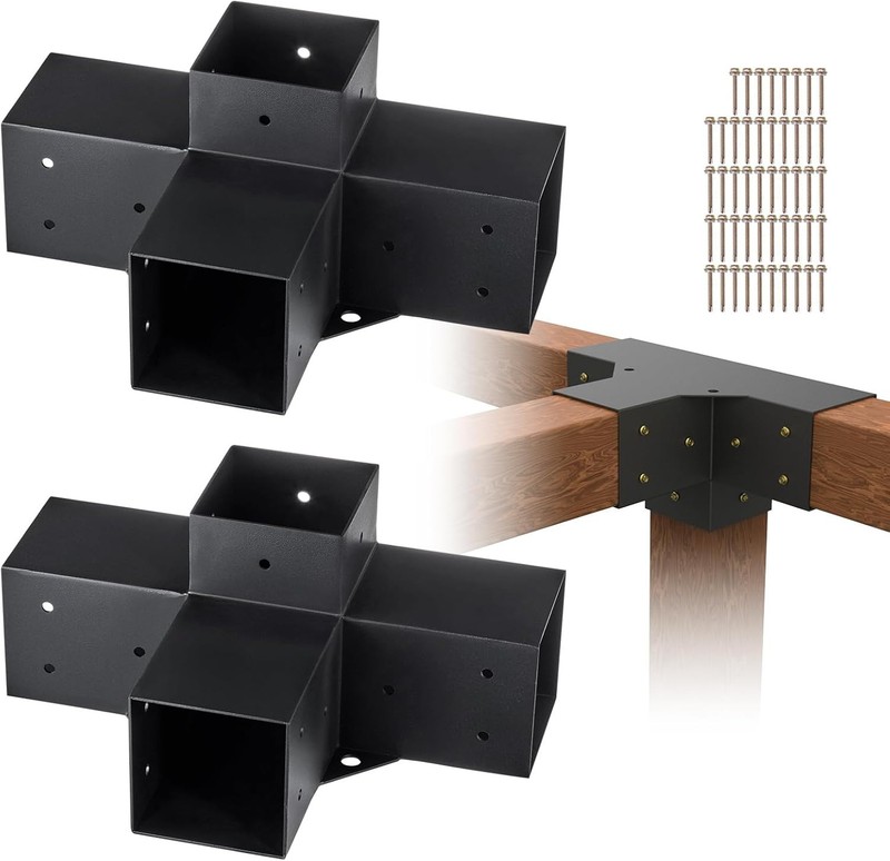 Durable 4"x4" Pergola Brackets 2pc Black Powder Coated Steel Easy Install Gazebo gallery