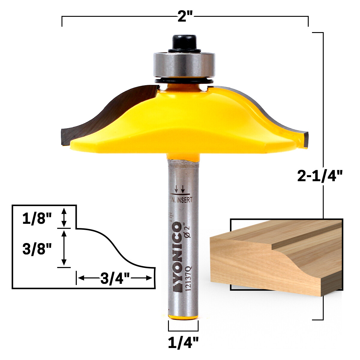 2" Diameter Ogee Raised Panel Router Bit - 1/4" Shank - Yonico 12137q gallery