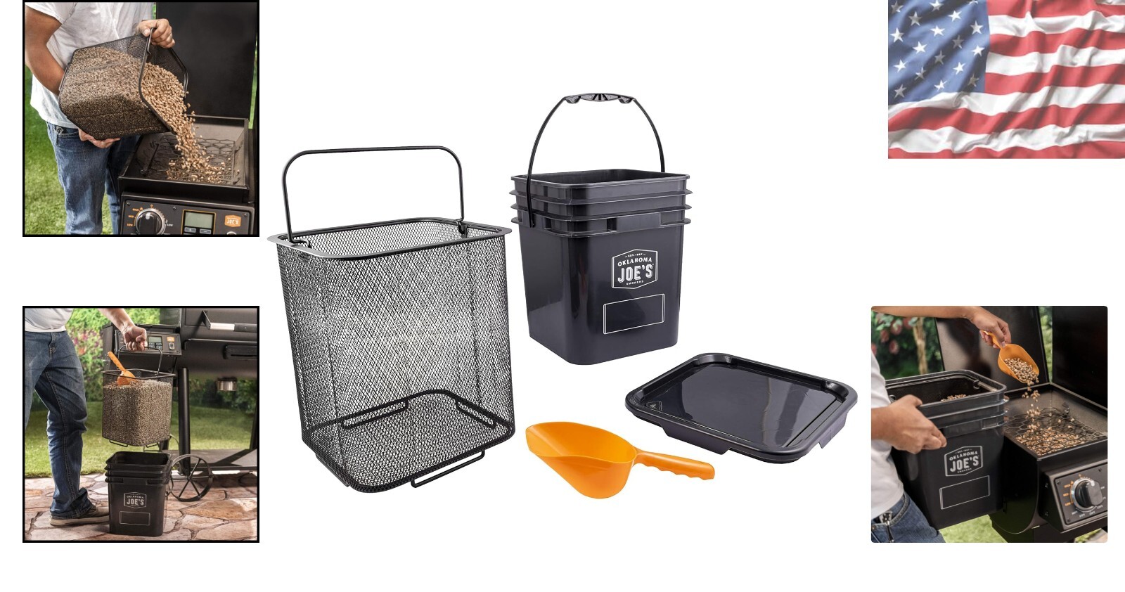 Compact Black Pellet Storage Bucket with Clean Burn Filter & Scoop Included gallery