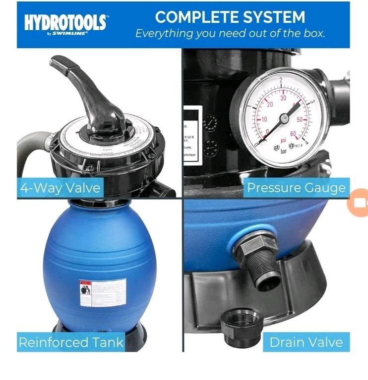 Complete HYDROTOOLS 12" Sand Filter & Pump System - Silent, 1980 GPH Performance gallery