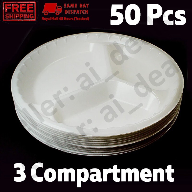 50 Pcs Plastic Plates Reusable 3 Compartment Rectangle Party Catering CD605 gallery
