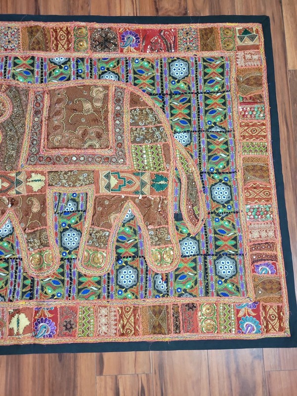 VTG Elephant Wall Hanging Patchwork Big Tapestry Beaded Hand Embroidered Boho gallery