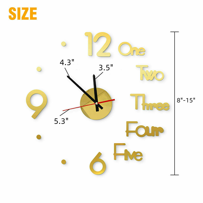 3D Large Wall Clock Mirror Surface Modern DIY Sticker Office Home Shop Art Decor gallery