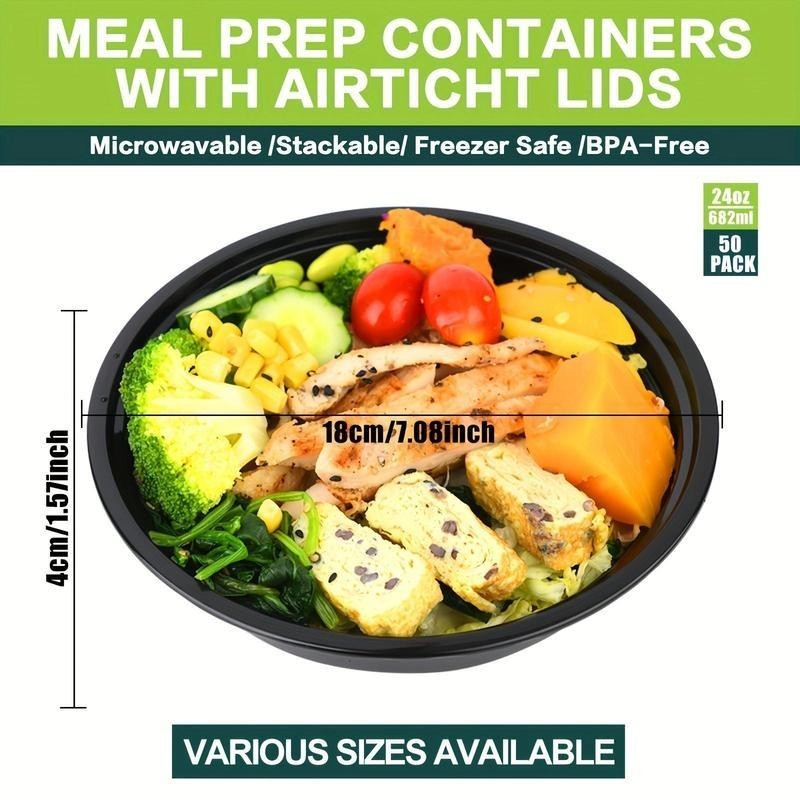 24oz Round Meal Prep Black Containers With Lids Microwavable BPA FREE gallery