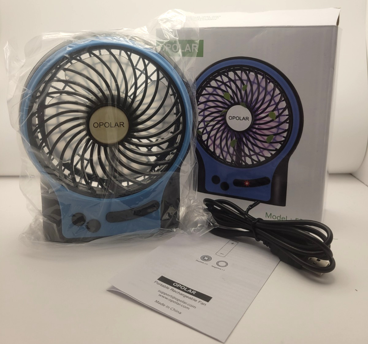 OPOLAR Portable Rechargeable Fan, USB Cable , Blue Model F208 gallery