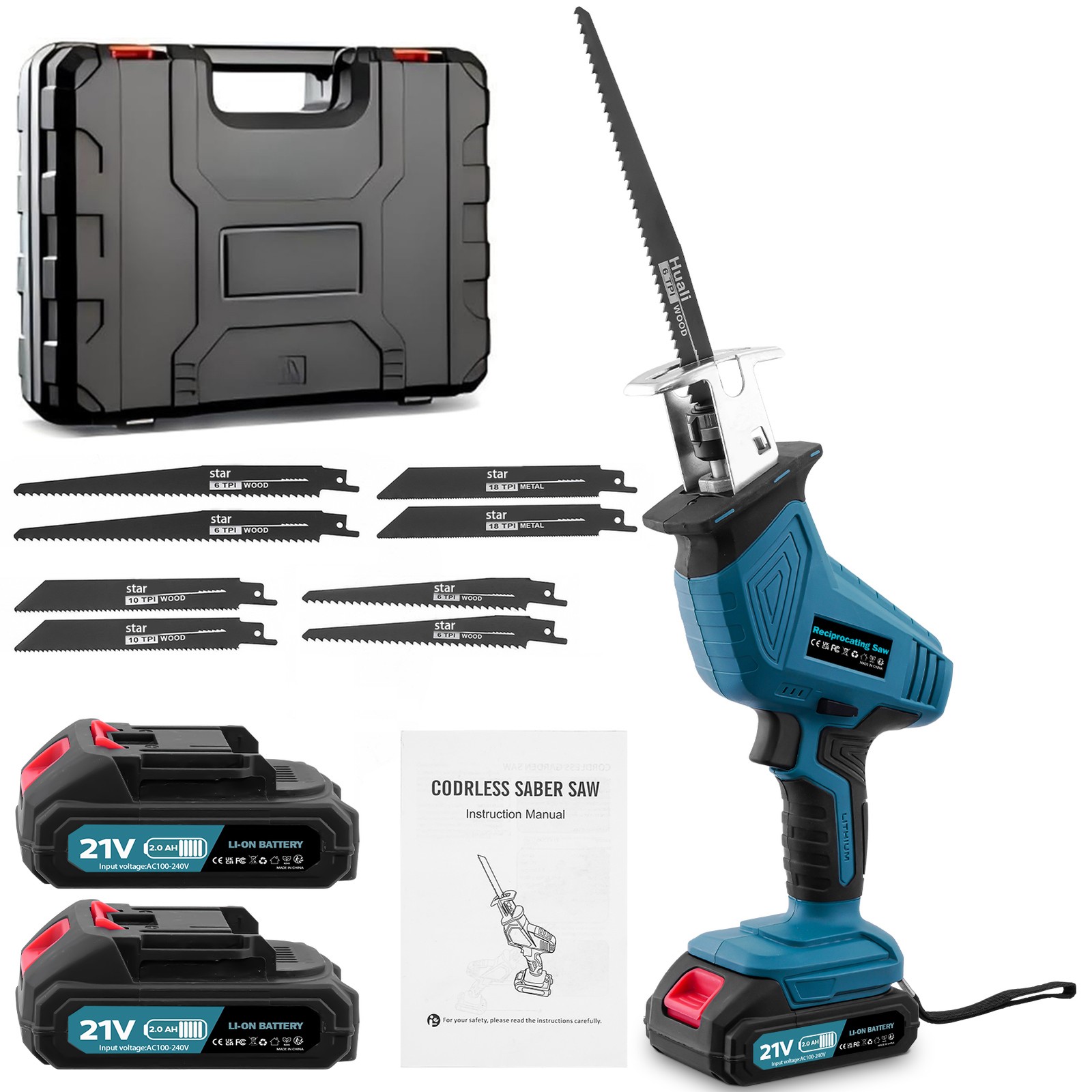 21V Cordless Reciprocating Saw Brushless with 2 Battery & Charger & 8 Saw Blade gallery