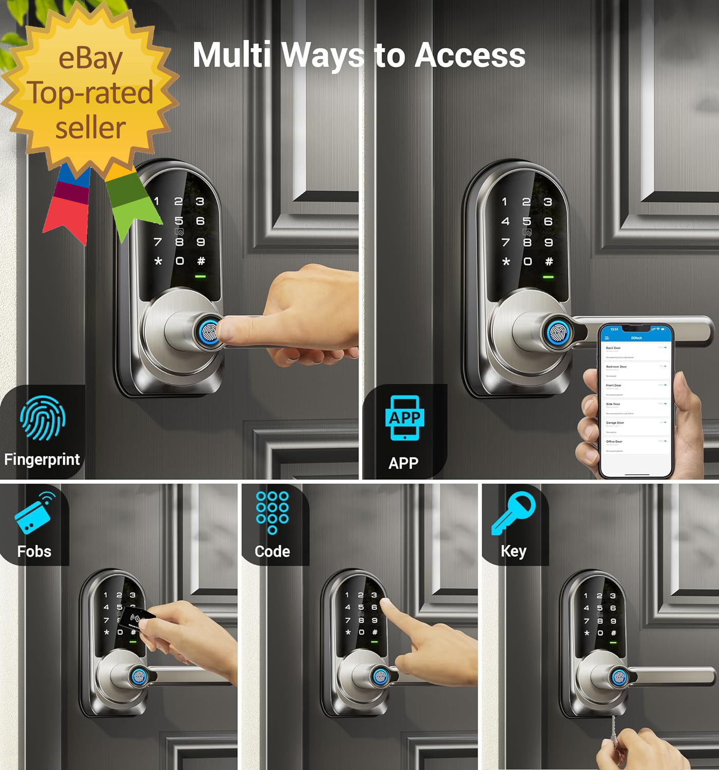 RZ09 Smart Lock 7-In-1 Keyless Entry with Handle Set APP Control gallery