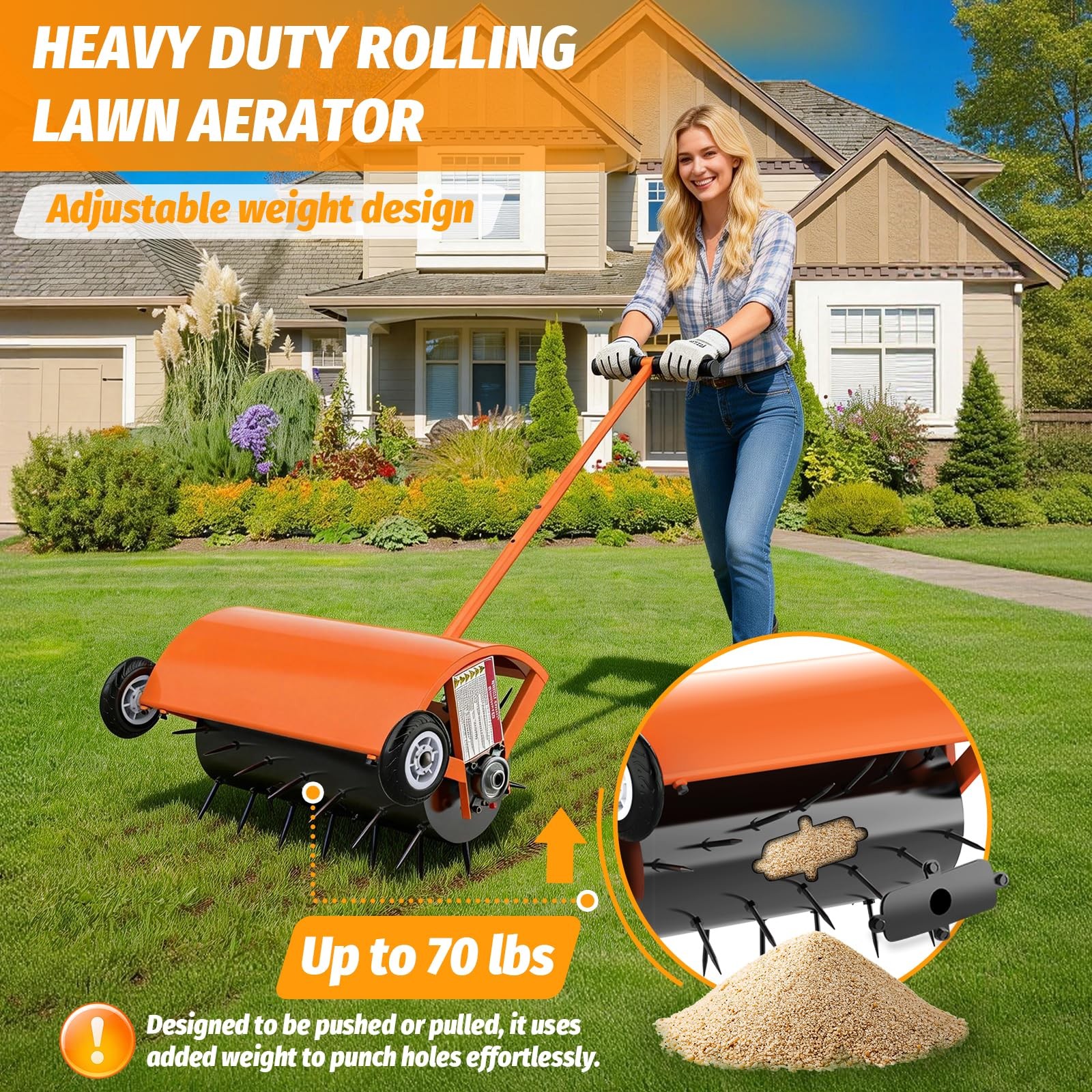 24 Inch Rolling Lawn Aerator, Heavy Duty Manual Aerator Tool, Up to 70 lbs, P... gallery