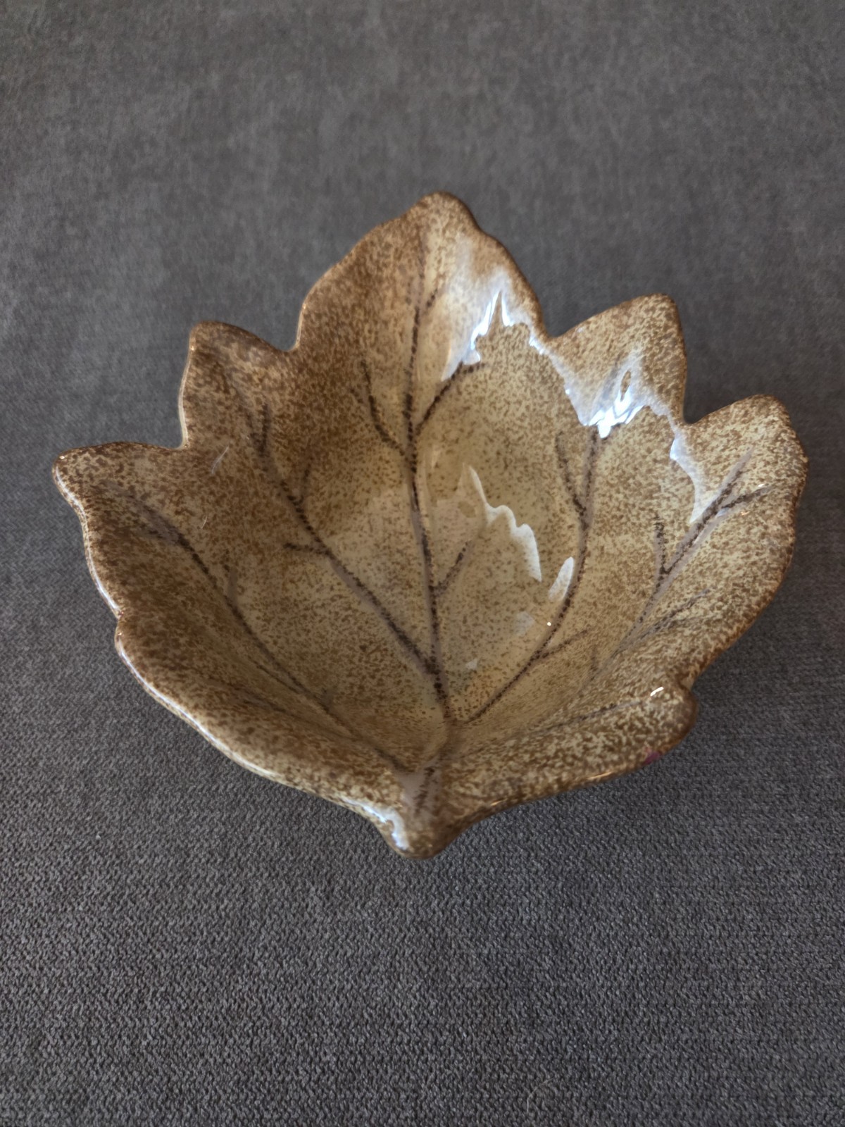 Oak Leaf Ceramic Trinket Bowl Small Fall Vintage Speckled Brown Glaze Decorative gallery