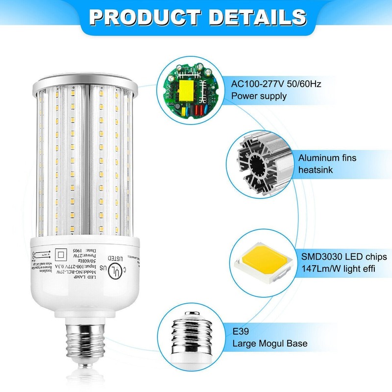 5000K Daylight, E39 Mogul Base, 36W LED Corn Light Bulb Warehouse High Bay Lamps gallery