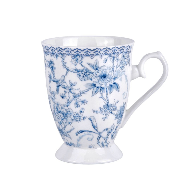 STPGOODS 2-pc Blue Flowers Bone China Mug Set Coffee Tea Mug 2x10 fl oz gallery