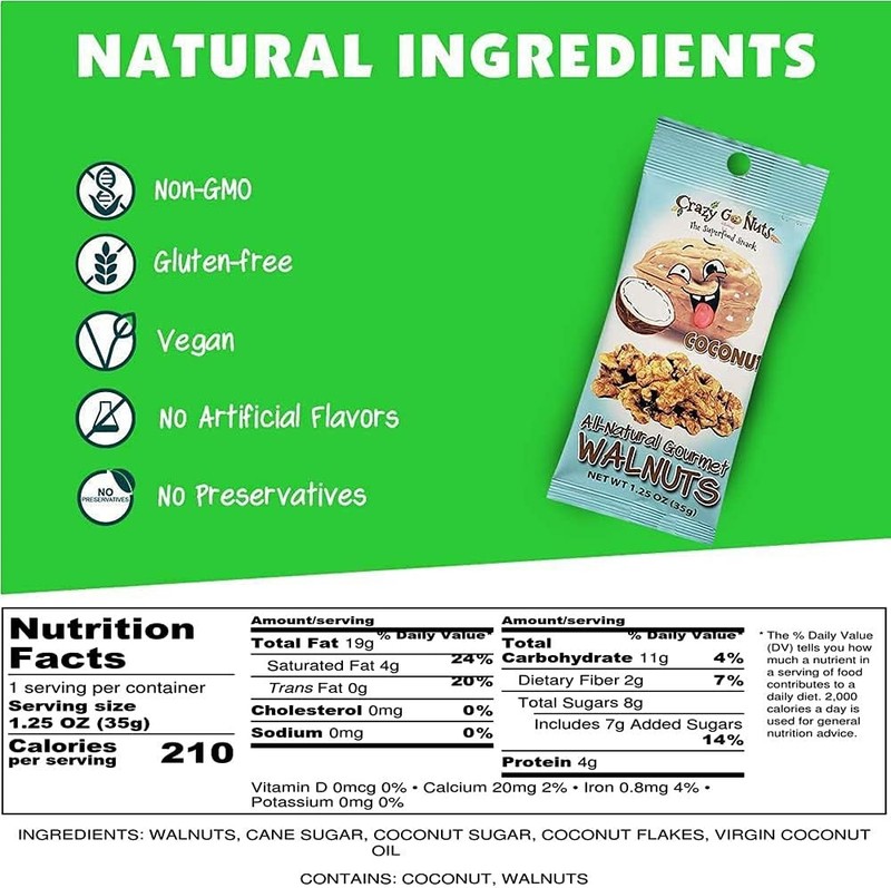 Crazy Go Nuts Walnuts - Coconut, - Healthy Snas, Vegan, Gluten Free, gallery