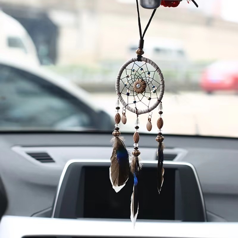 Mini Car Dream Catcher Natural Feather Shell Beaded Ornament 11.8" /30cm Hanging gallery