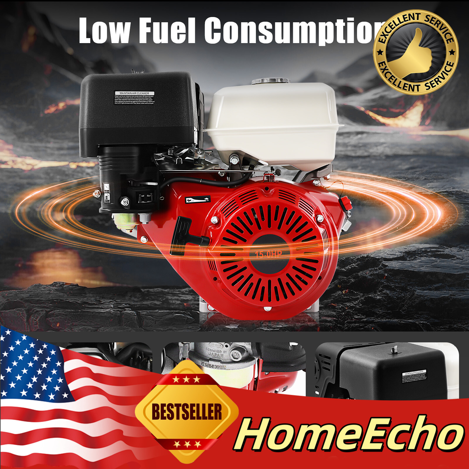 420 CC 15 Hp 4-stroke Gasoline Engine Horizontal Motor Cable Start 9700w gallery