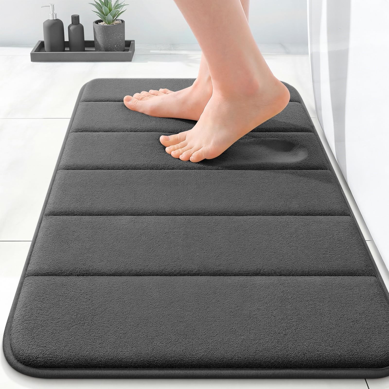 OLANLY Memory Foam Bath Mat 35x16, Super Soft Absorbent 35" X 16", Black gallery
