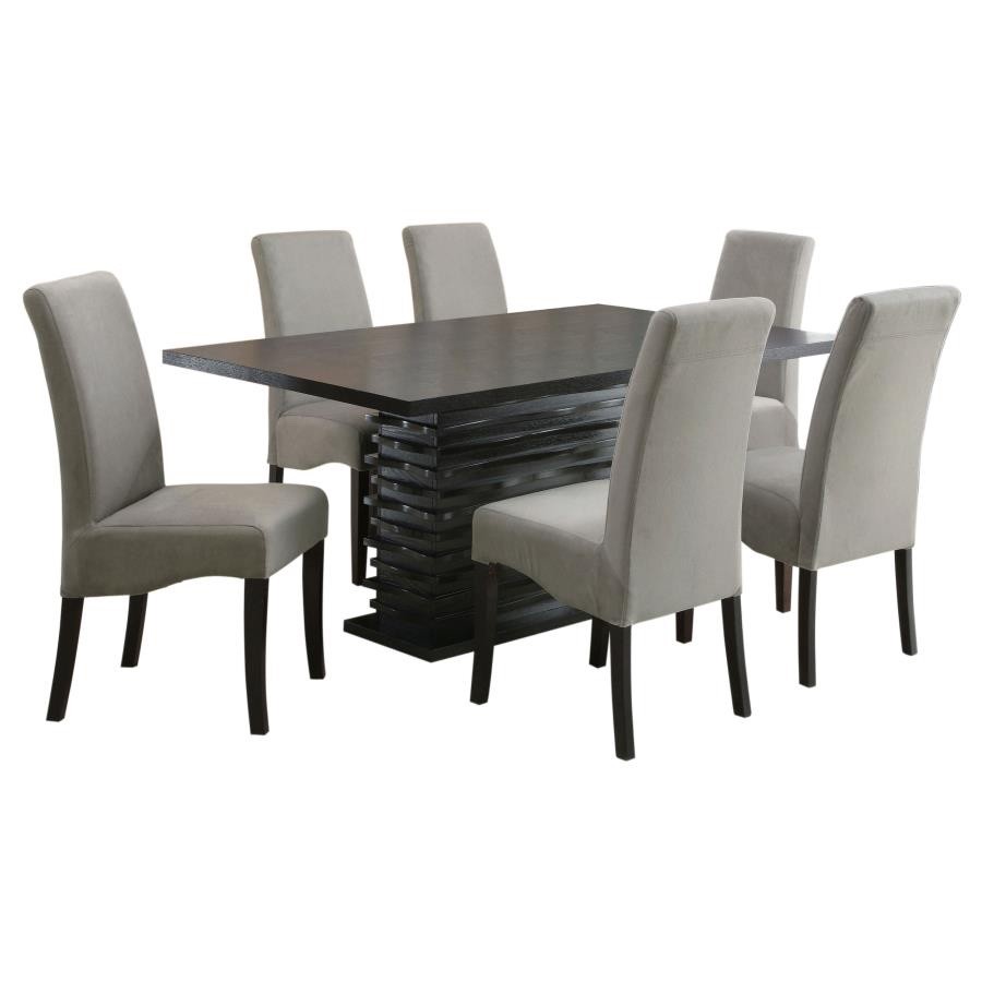 BLACK WAVE DESIGN RECTANGULAR DINING TABLE GREY CHAIRS DININGROOM FURNITURE SET
