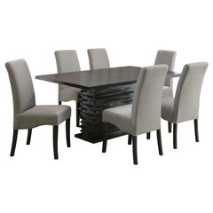 BLACK WAVE DESIGN RECTANGULAR DINING TABLE GREY CHAIRS DININGROOM FURNITURE SET