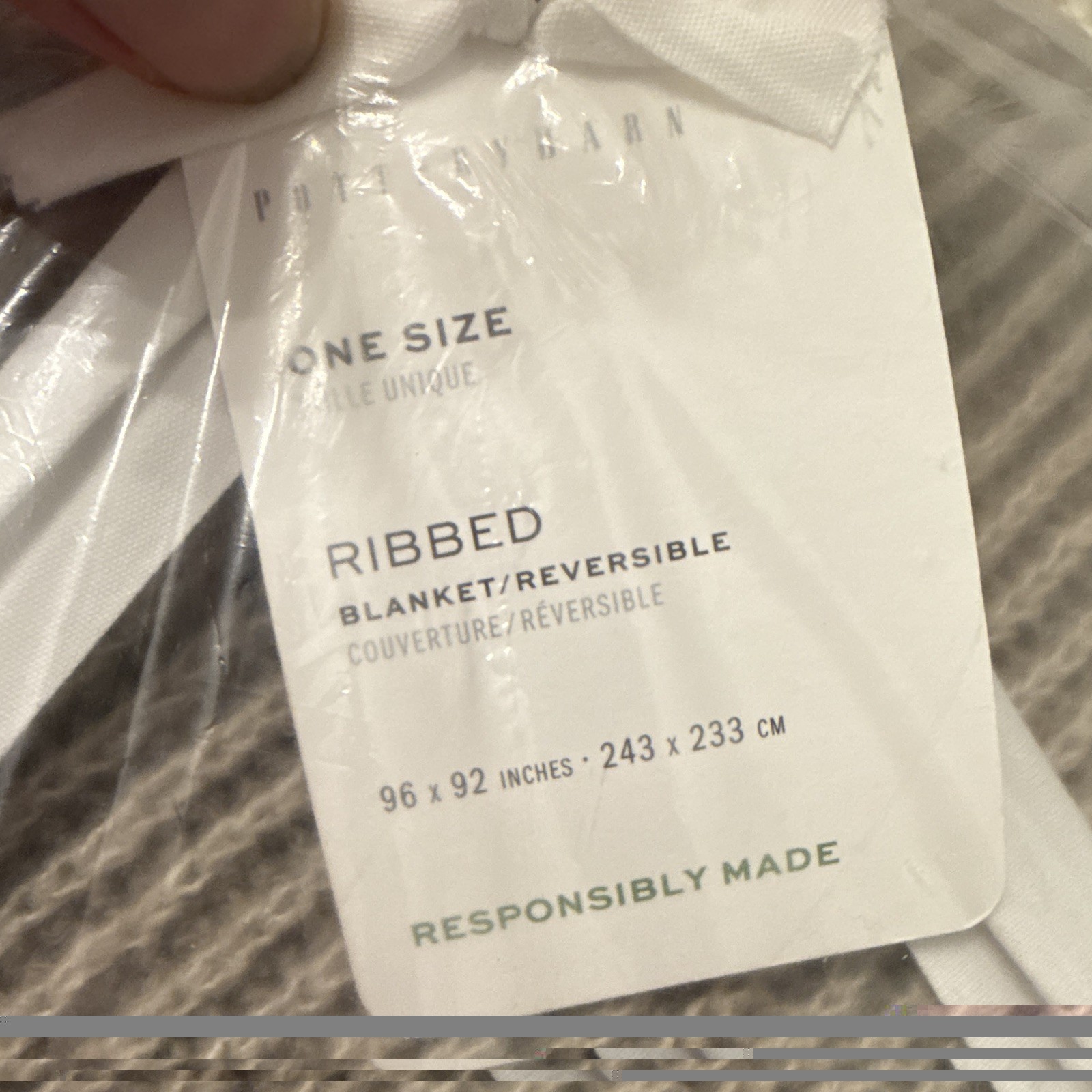 Pottery Barn Ribbed Reversible Blanket Beige Full/Queen 96 x 92 in gallery