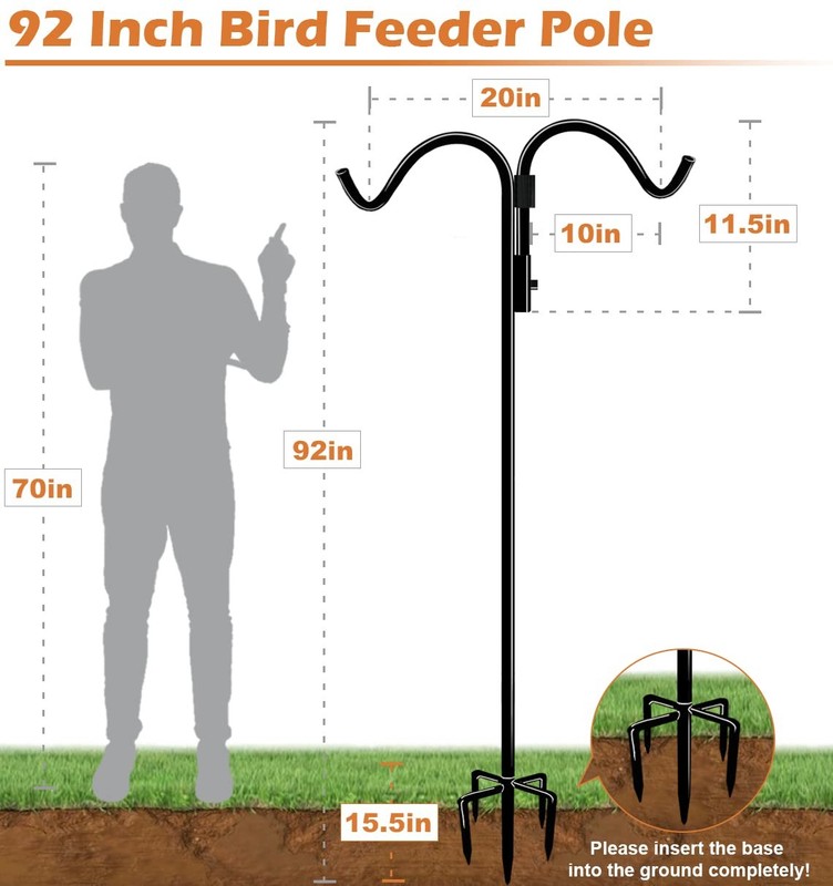92 Inch Double Shepherds Hook for Outdoor with 5 Prong Base, Adjustable Heavy... gallery