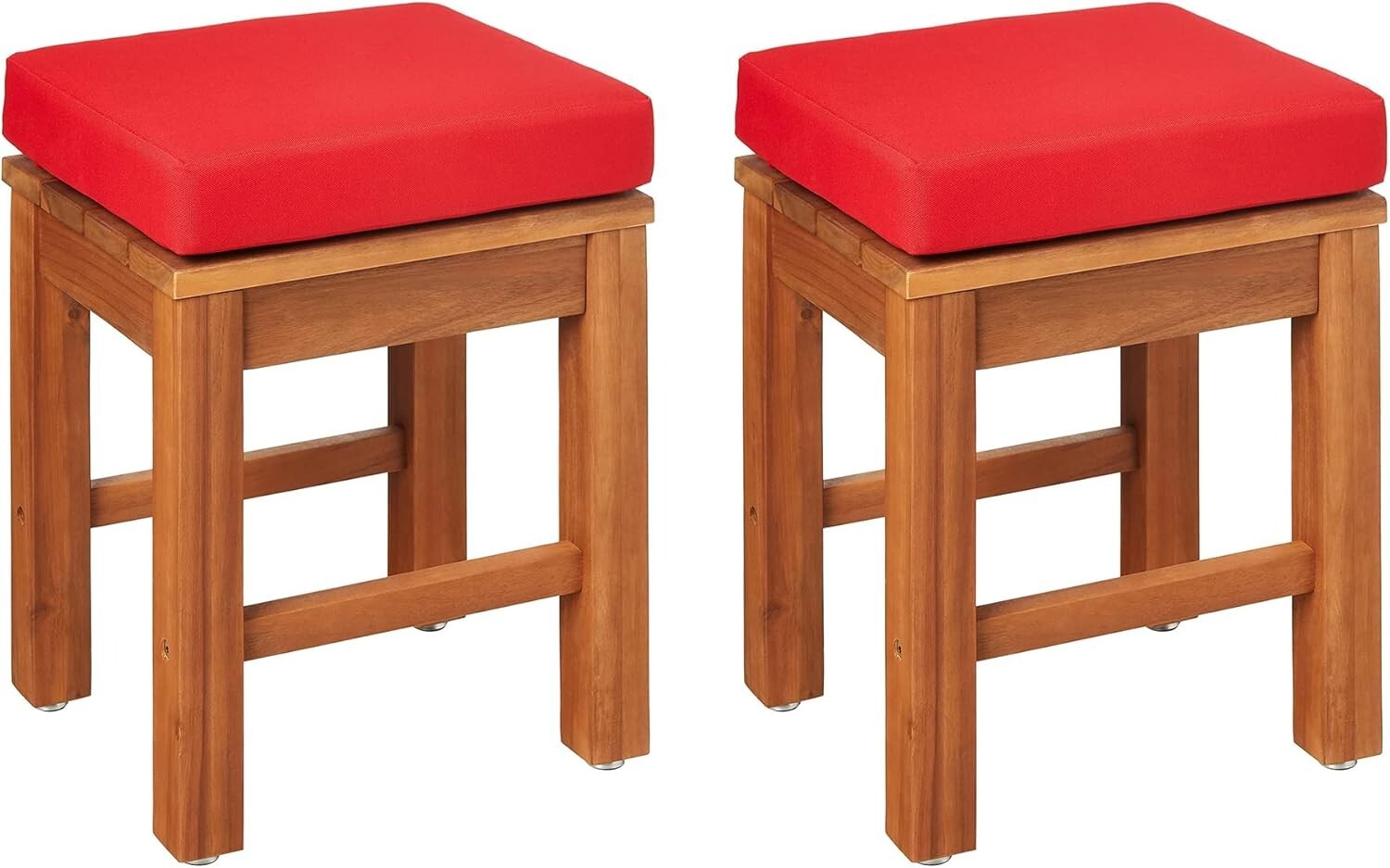 Outdoor Patio Stools with Cushions, Acacia Wood, Set of 2, Natural Finish gallery