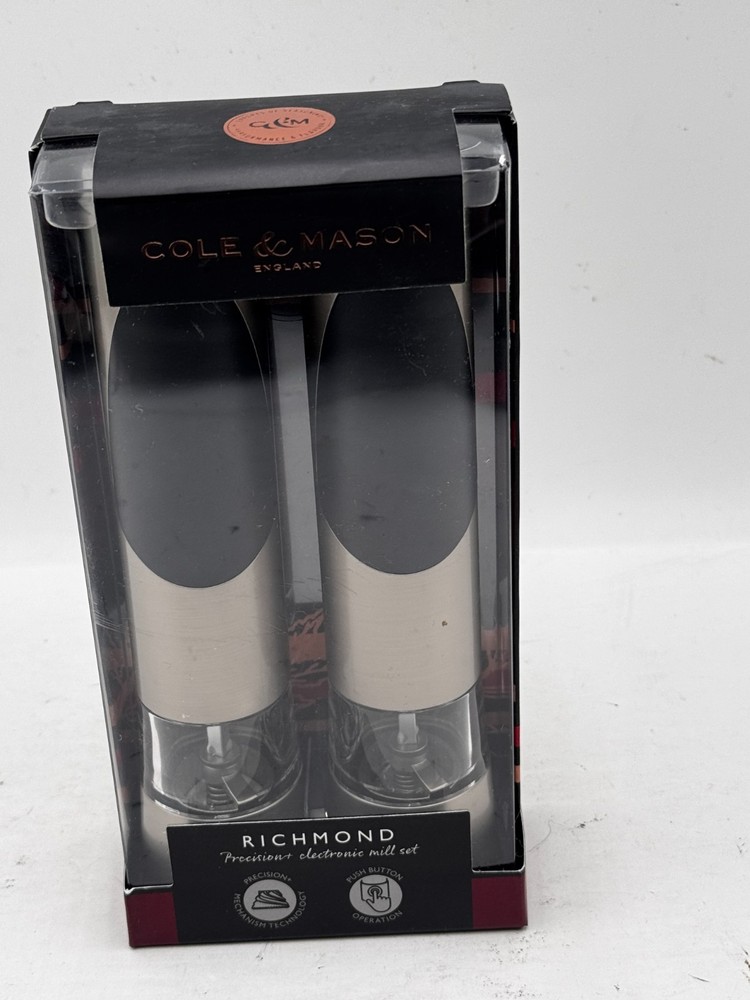 Cole & Mason Richmond Precision Electronic Salt & Pepper Mill Set Pearl Nickel
