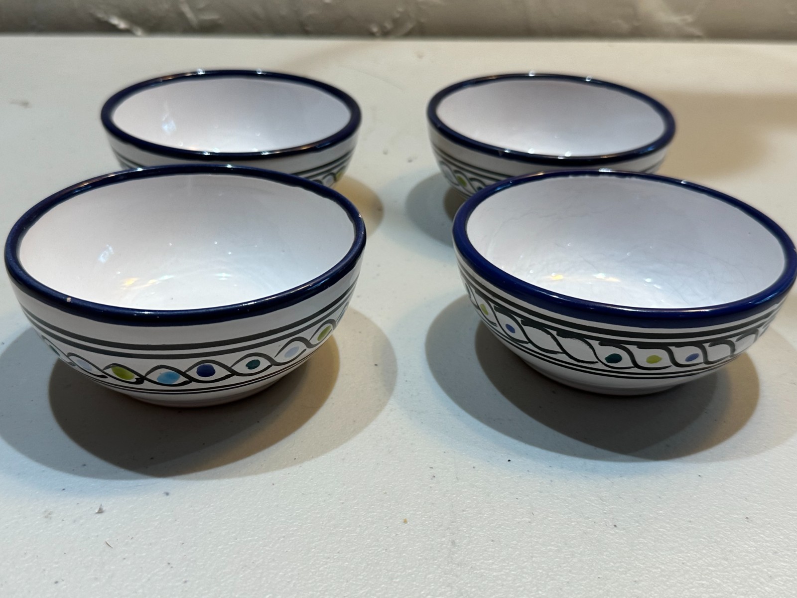 Le Souk Tunisia Handpainted Blue & White Ceramic Bowls - Set of 4 - Imperfect gallery