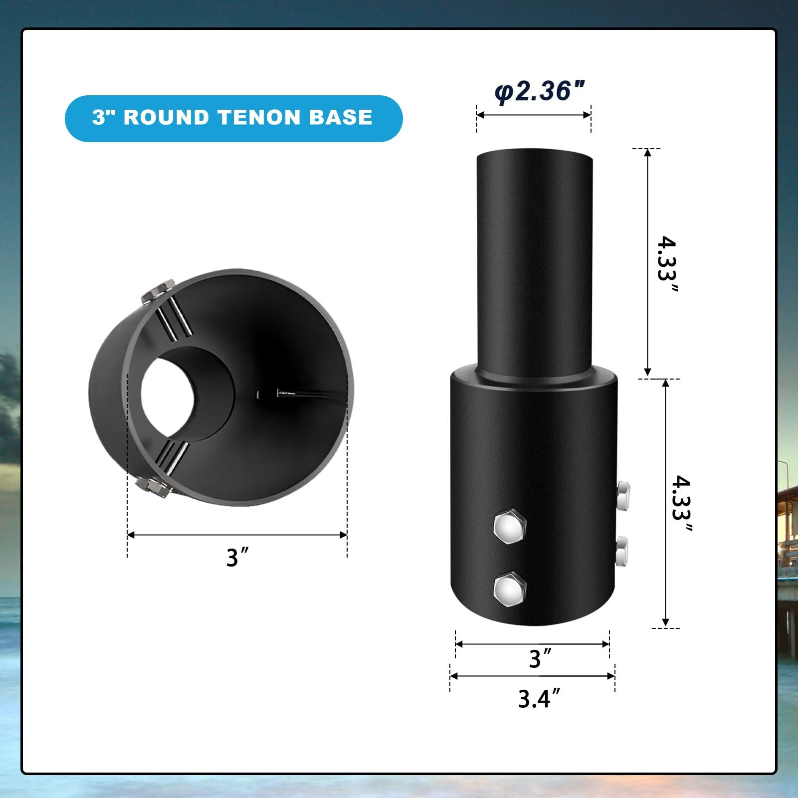 Koiyingnote 3 Inch Round Pole Tenon Adapter for Light Pole, 2 3/6 in Round Te... gallery