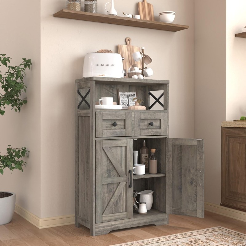 Charming Rustic Grey Storage Hutch with Open Shelf & Easy Assembly - 42.5 Inches gallery